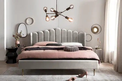 Produktbild von SalesFever Muschelbett aus Samt | 140 x 200 cm | Beine aus goldfarbenem Chrom | B 152 x T 218 x H 115 cm | beige – goldfarben