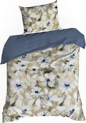 Image de EUROFIRANY | Linge de lit - Ensemble housse de couette - 140 x 200 cm - beige bleu - Parure de lit - 100 % coton - à fleurs