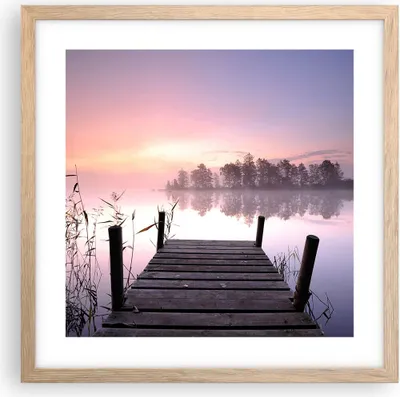 Produktbild von Gerahmtes Poster - Rahmen in heller Eiche - Morgen Sonnenaufgang Nebel See - 40x40 cm - Wand Bild - Wanddeko - Wandbilder - Wandposter - Bilderrahmen - Bilder - Kunstdruck - Wandbild - P2NAC40x40-2593