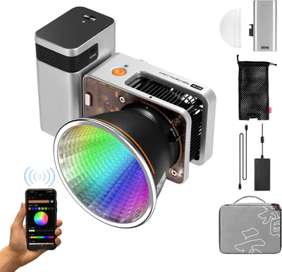 Obrázek produktu pro ZHIYUN Molus X60 RGB Combo COB Video Light 60W RGB Fill Light Přenosné LED video světlo 2700K-6500K 15 scénických světelných efektů APP Control s mini reflektorem Odnímatelný bateriový grip Přenosná taška