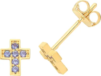 Produktbild von Edle 9 Karat (375) Gold kreuz Damen - Paar Ohrstecker mit Zirkonia - 5mm*4mm; TRS26919