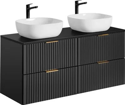 Image de Armoire De Salle De Bain 120 Cm Noir Mat Avec Plan De Travail Et 2 Lavabos
