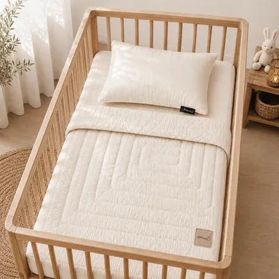 Produktbild von Babykissen- und Steppdecken-Set aus Wolle