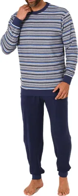 Obrázek produktu pro Jemné pánské ručníkové pyžamo s manžetami - pruhovaný vzhled - 212 101 13 763 ; navy , 58