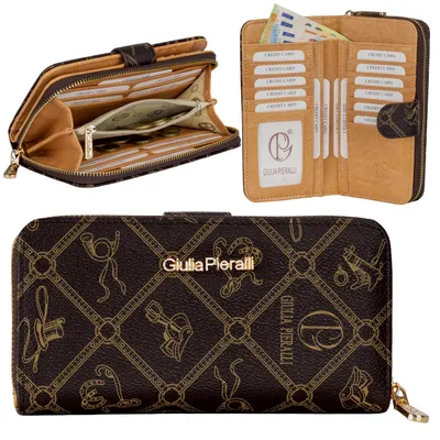 Produktbild von Damen Geldbörse Portemonnaie Giulia Pieralli Kunstleder Geldbeutel Brieftasche Querformat mit Geschenkbox XXL 19 x 10 x 4 cm CAFFE-CREMA (GP712)