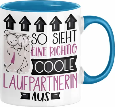 Produktbild von Laufpartnerin Geschenk Tasse Lustig Geschenkidee für Laufpartnerin Geburtstag So Sieht Eine Richtig Coole Laufpartnerin Aus Frauen Spruch (Blau)