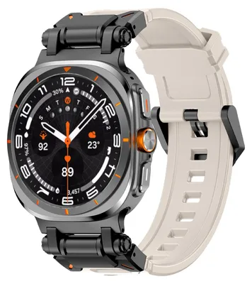 Obrázek produktu pro Pro Samsung Galaxy Watch Ultra 47mm silikonový řemínek s kovem - rychloupínací béžový