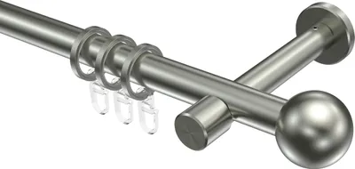 Produktbild von Interdeco Gardinenstange / Vorhangstange Edelstahl-Optik, Typ Prestige Luino (Kugel), 20 mm Ø 1-läufig, 240 cm