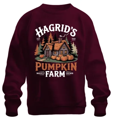 Immagine prodotto di Hagrids Pumpkin Farm Magical Autumn Halloween Pumpkins Cottage Retro Unisex Felpa Pullover, Borgogna, 3XL