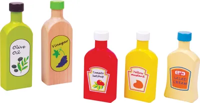 Produktbild von Lelin Holz - Holzspielzeug Saucen und Öle Spiele Set. 5 teilig / Zubehör für die Kinderküche oder Kaufladen