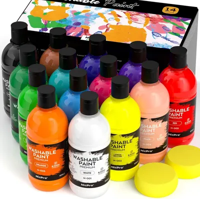 Productafbeelding van 500 ml x 14 wasbare acrylverf, acryl in grote hoeveelheden, niet-giftige getemperde verf voor kunst, handwerk, knutselen, affiche en vingerschilderen