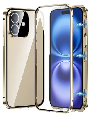 Immagine prodotto di Per Apple iPhone 16 Custodia del telefono cellulare 360 vetro magnetico paraurti metallo Custodia Cover