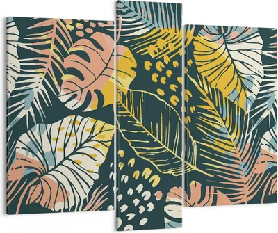Produktbild von Bild auf Leinwand - Leinwandbild - 3 Teile - Blätter modern bunt - 95x80cm - Wand Bild - Wanddeko - Wandbilder - Leinwanddruck - Bilder - Wanddekoration - Leinwand bilder - Wandbild - CB95x80-4630