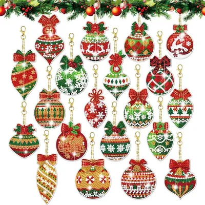 Produktbild von Diamond Painting Schlüsselanhänger 20 Stück Weihnachtsbaum Anhänger 5D Bastelset Weihnachten Doppelseitig