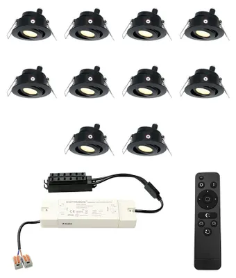 Produktbild von hoftronic LED Mini Einbaustrahler 12V 3W 200lm 2700K IP44 Schwarz Set 10x