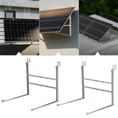 Immagine prodotto di 2 set di supporti per impianti fotovoltaici da balcone per ringhiere, tetti piani e pareti, con ganci a testa tonda per 2 moduli solari