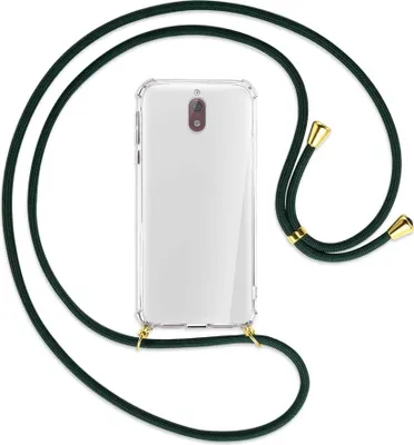 Produktbild von Handykette Backcover-Schutzhülle mit Band (Metall goldfarben) für Nokia 3.1 - dunkelgrün