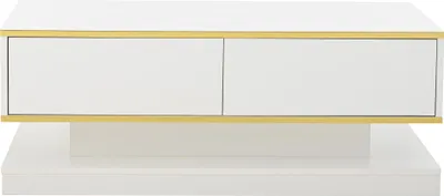 Produktbild von Sweiko 100x50x38cm Hochglanz-Couchtisch,Sofatisch mit 2 großen Schubladen, einzigartiger Wohnzimmertisch, warmweiß + goldener Rand kaffeetisch,Beistelltisch mit schmaler Mitte und breiter Ober- und Untersei