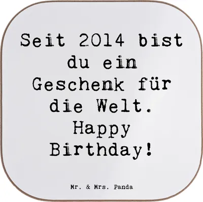 Produktbild von Mr. & Mrs. Panda Untersetzer für Gläser Spruch 2014 Geburtstag Geschenk - Weiß - gläseruntersetzer, Happy Birthday, die Welt, Design, Holzuntersetzer, Getränkeuntersetzer