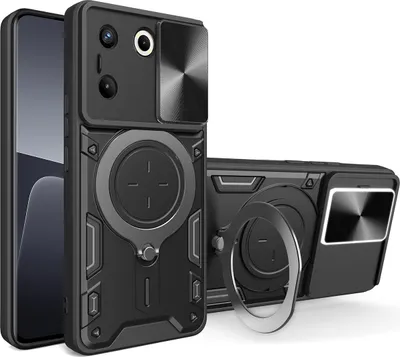 Produktbild von Handyhülle für Tecno Camon 20 Pro Dual-Layer Stoßfest Rüstung Hülle mit Dia Kameraschutz und Kreisförmig Ring Ständer Schwarz