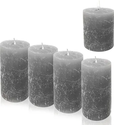 Produktbild von Candelo 4er Set Kerzen Ambiente Rustic Stumpenkerzen - Grau - große Rustik Kerze 12cm - lange Brenndauer ca. 60 Stunden Weihnachtskerzen Adventskranz