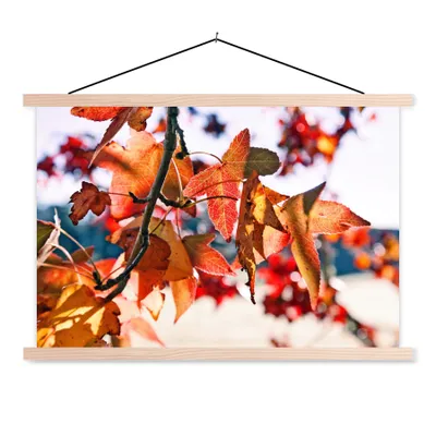 Produktbild von MuchoWow® Textilposter Ahorn - Blätter - Rustikal - Herbst 120x80 cm mit holzfarbenen Rahmen - Aufhängeset