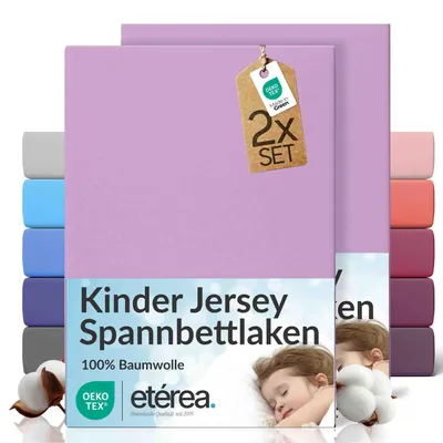 Produktbild von 2er Set Jersey Spannbettlaken 80x160cm - 80x180cm - 100% BAUMWOLLE - Bettlaken Spannbetttuch 80x160cm - 80x180cm - Flieder
