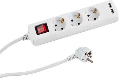 Produktbild von Steckdosenleiste 3-fach Weiß mit Schalter, 2xUSB