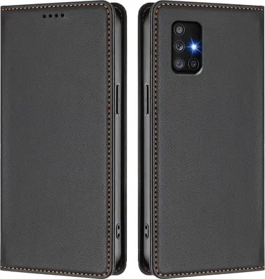Produktbild von Handyhülle für Samsung Galaxy A71 5G, Kunstleder Klapphülle Stoßfeste Magnetische Hülle mit Ständer Schwarz