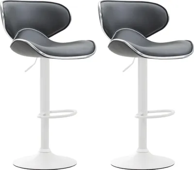 Produktbild von 2er Set Barhocker FAMIR - Kunstleder Grau 46x49x88 cm Weiß | Barstuhl Mit Lehne Tresenhocker Tresenstuhl Kneipenhocker Kneipenstuhl