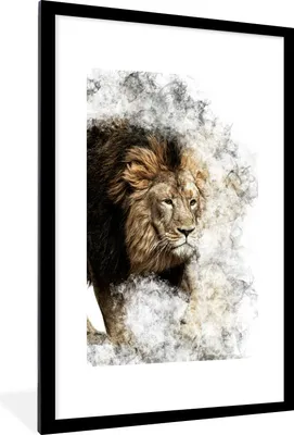 Produktbild von MuchoWow® MuchoWow® Gerahmtes Poster Löwe - Rauch - Abstrakt 60x90 cm - Poster mit zchwarzem Bilderrahmen - Dekoration - Wandposter Wohnzimmer - Hochwertig