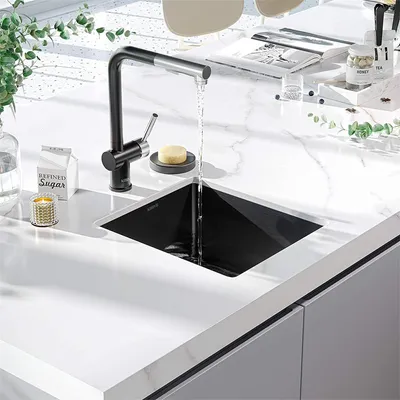 Produktbild von Schwarze Pull Down Küchenarmaturen, Edelstahl Küchenarmatur mit herausziehbarem Brausekopf mit Deckplatte, mattschwarz