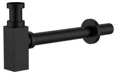 Produktbild von AVAPAX | Eckiger Flaschensiphon für Waschbecken - Ø 32 mm Ablaufrohr - Schwarz matt - Aus Edelstahl