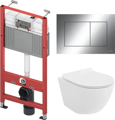 Produktbild von WC SET: Vorwandelement TECEbase + Toilette Rolo Weiß + Schallschutzmatte + Betätigungsplatte in Chrom