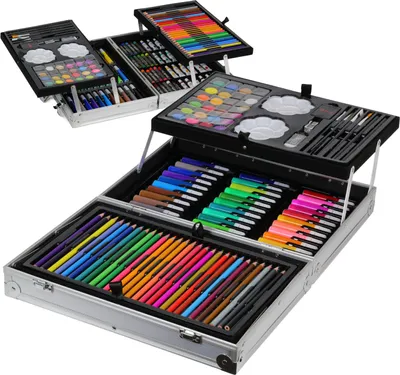 Produktbild von Malset Malerei Set 145-teilig Malkoffer Buntstifte Filzstifte Pastellfarben Kreide Kunst