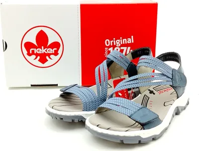 Produktbild von Rieker Damen sportliche Sandale mit Stretchklettverschluss blau weiß kombiniert 39