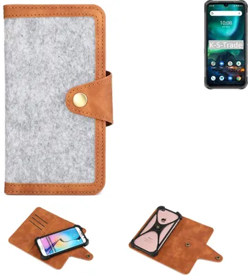Produktbild von K-S-Trade Handyhülle kompatibel mit UMIDIGI Bison Schutzhülle Filz-Hülle Kunst-Leder hellgrau braun (1x)