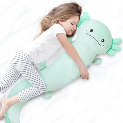 Image de Coussin en peluche géant en forme d'axolotl - 120 cm - Jouet doux vert