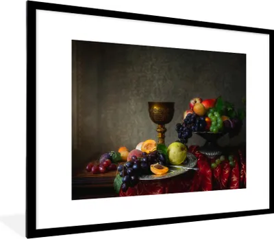 Produktbild von MuchoWow® Gerahmtes Poster Rustikal - Tisch - Obst - Stilleben - Tasse 80x60 cm - Poster mit Schwarzem Bilderrahmen Wandposter Rahmen Foto Bilder - Schlafzimmer-Dekorationen - Fotoposter