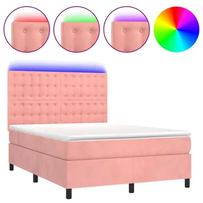 Immagine prodotto di Letto a Molle con Materasso e LED Rosa 140x200 cm in Velluto