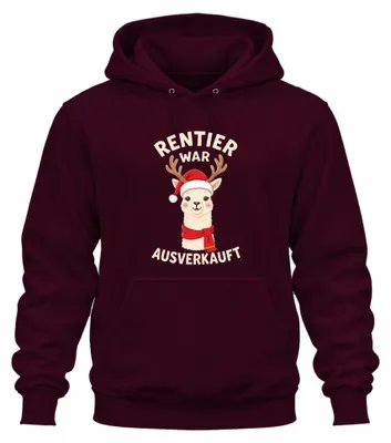 Produktbild von Rentier War t Alpaka Lama Lustig Ugly Christmas Hoodie Kapuzenpullover, Burgundy, 3XL
