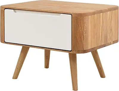 Produktbild von home24 Nachtkommode - Wildeiche Teilmassiv - Weiß / Wildeiche