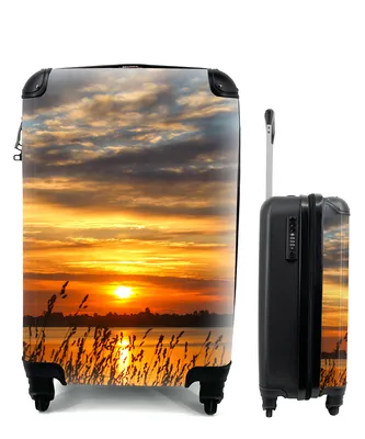 Produktbild von MuchoWow® Koffer Handgepäck Trolley Rollkoffer Kleine Reisekoffer mit 4 Rollen - Sonnenuntergang - Meer - Horizont - Himmel - Pflanzen - Cabin Size < 55x40x23 cm & 55x40x20 cm - Fotokoffer - Kabinenkoffer - Boardgepäck - Reise-Box - Reisekoffer - Reisegepäck - Koffer mit Bild - Trolley für Kinder