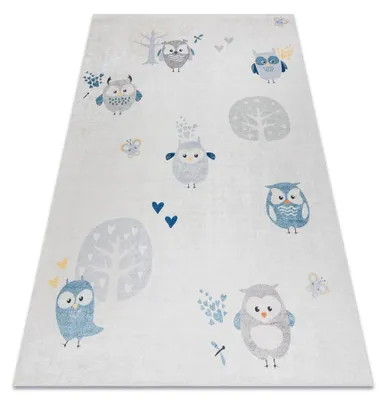 Image de Tapis lavable BAMBINO 1161 Hiboux pour les enfants antidérapant - gris gris 140x190 cm