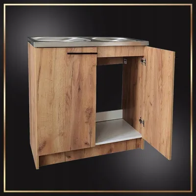 Produktbild von Stamar | Küchenschrank, Eiche Gold 80 cm, Spüle, 2 Becken, Hochdruckarmatur Chrom, Siphon