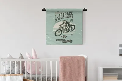 Produktbild von MuchoWow® Wandteppich Wandbehang Motorrad - Rennen - Retro 60x60 cm Tapisserie Dekoration Wandtuch - Dekorationen - Wand Decke