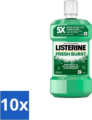 Imagen del producto de Listerine - Enjuague bucal - Sabor Fresco Intenso - Dientes Fuertes - 500 ml - Paquete económico - 10 unidades
