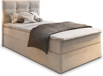 Produktbild von Masseno Boxspringbett GLOS 90 90x200 cm Komplett-Set mit Bonell Matratze und Topper, Polsterbett mit Bettkästen -Beige, COSMIC 10