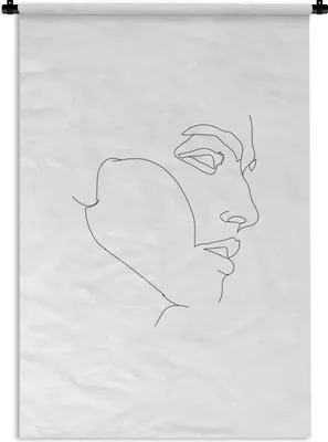 Produktbild von MuchoWow® Wandteppich Wandbehang Strichzeichnung - Mann - Schwarz - Weiß 90x135 cm Tapisserie Dekoration Wandtuch - Baumwolle - Wandskulptur