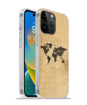 Produktbild von MuchoWow® Handyhülle Schutzhülle Hülle für Apple iPhone 14 Pro - Softcase Weltkarte - Braun - Zitat Silikon Softcase Handy Hülle - Umschlag